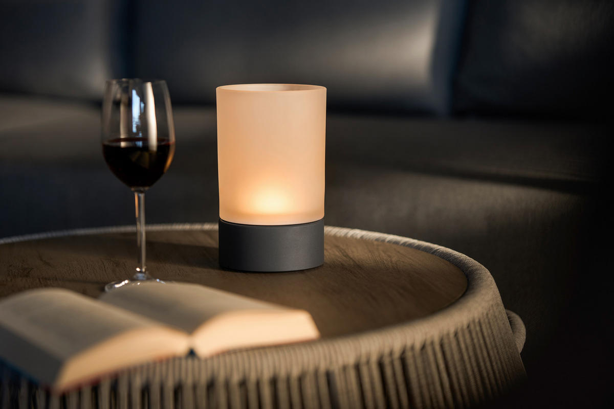 AKKU-TISCHLEUCHTE Ariva Pro 12/20 cm  - Hellgrau/Weiß, Design, Glas/Metall (12/20cm)