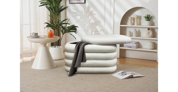 TRUHENBANK 85/42/42 cm Teddystoff Weiß Pappel Sperrholz - Weiß, Trend, Holz/Textil (85/42/42cm) - Xora