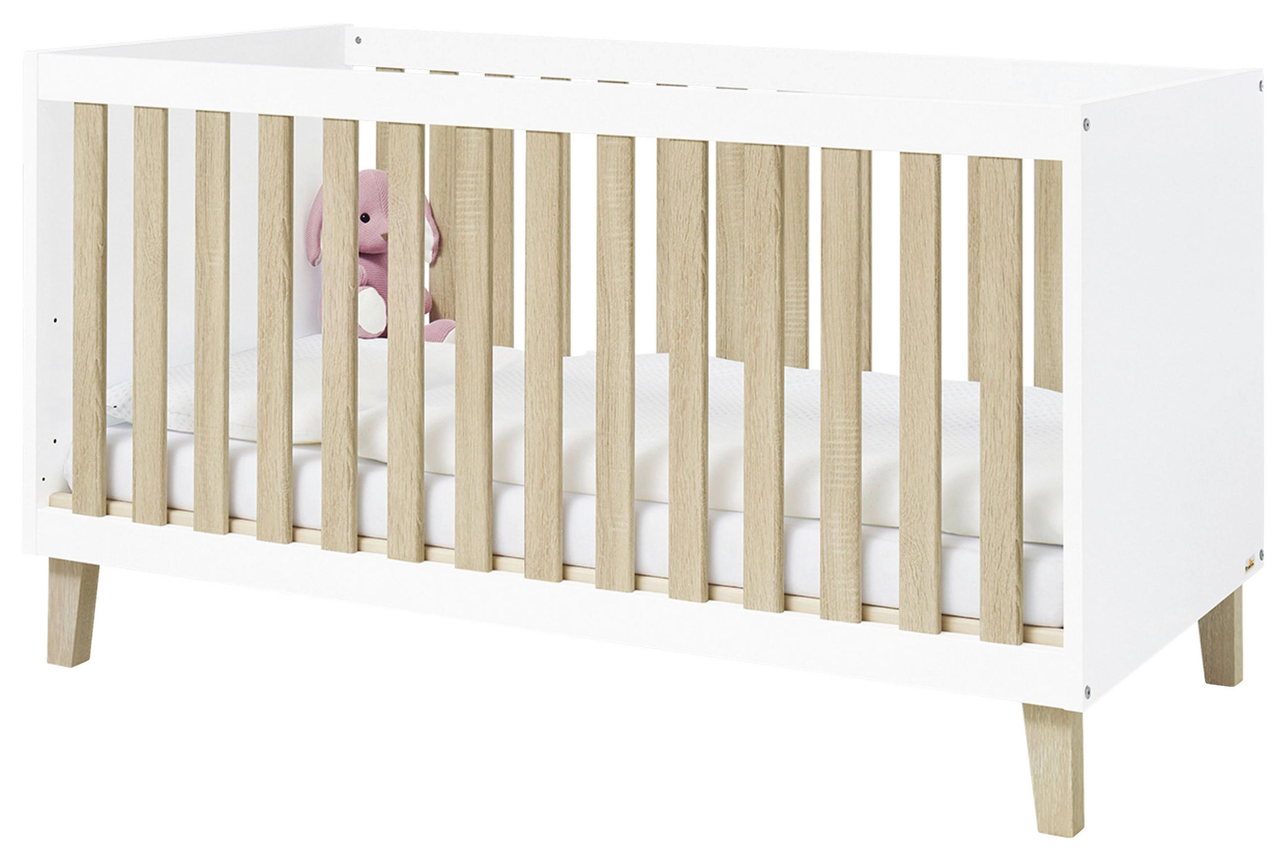 GITTERBETT PINOLINO LUMI Eiche massiv Weiß, Eichefarben - Eichefarben/Weiß, Design, Holz (140/70cm)