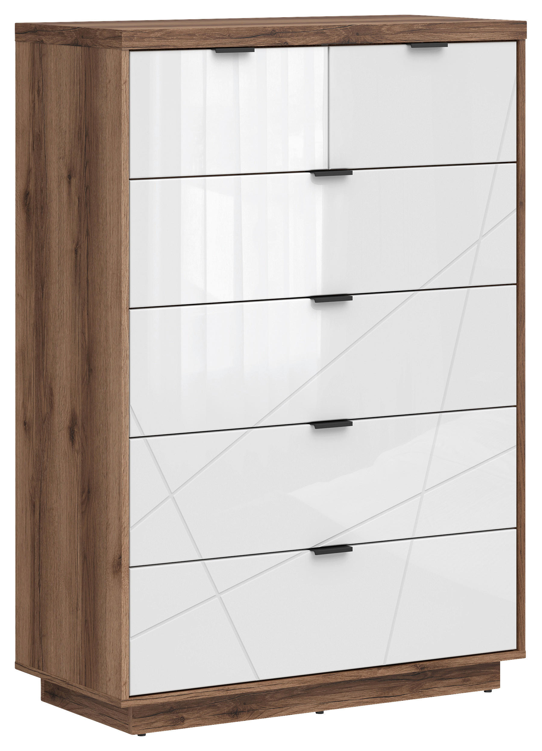 KOMMODE 90/130,5/42,5 cm  in Eichefarben, Weiß Hochglanz  - Eichefarben/Weiß Hochglanz, Design, Holzwerkstoff/Kunststoff (90/130,5/42,5cm)