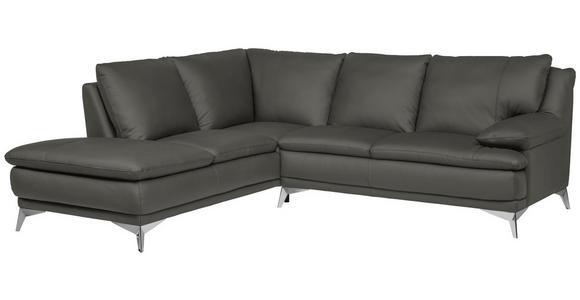 ECKSOFA Dunkelgrün Echtleder  - Chromfarben/Dunkelgrün, Design, Leder/Metall (224/252cm) - Novel