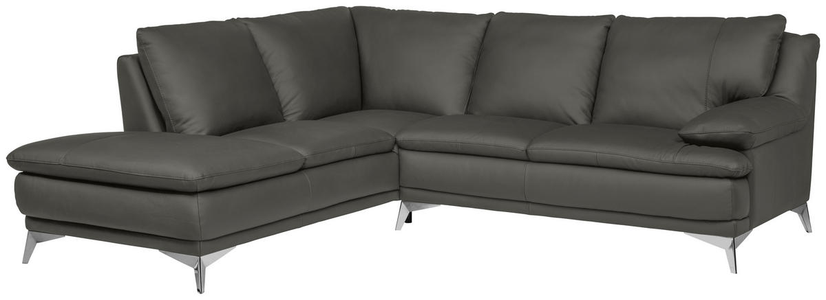 ECKSOFA Dunkelgrün Echtleder  - Chromfarben/Dunkelgrün, Design, Leder/Metall (224/252cm) - Novel