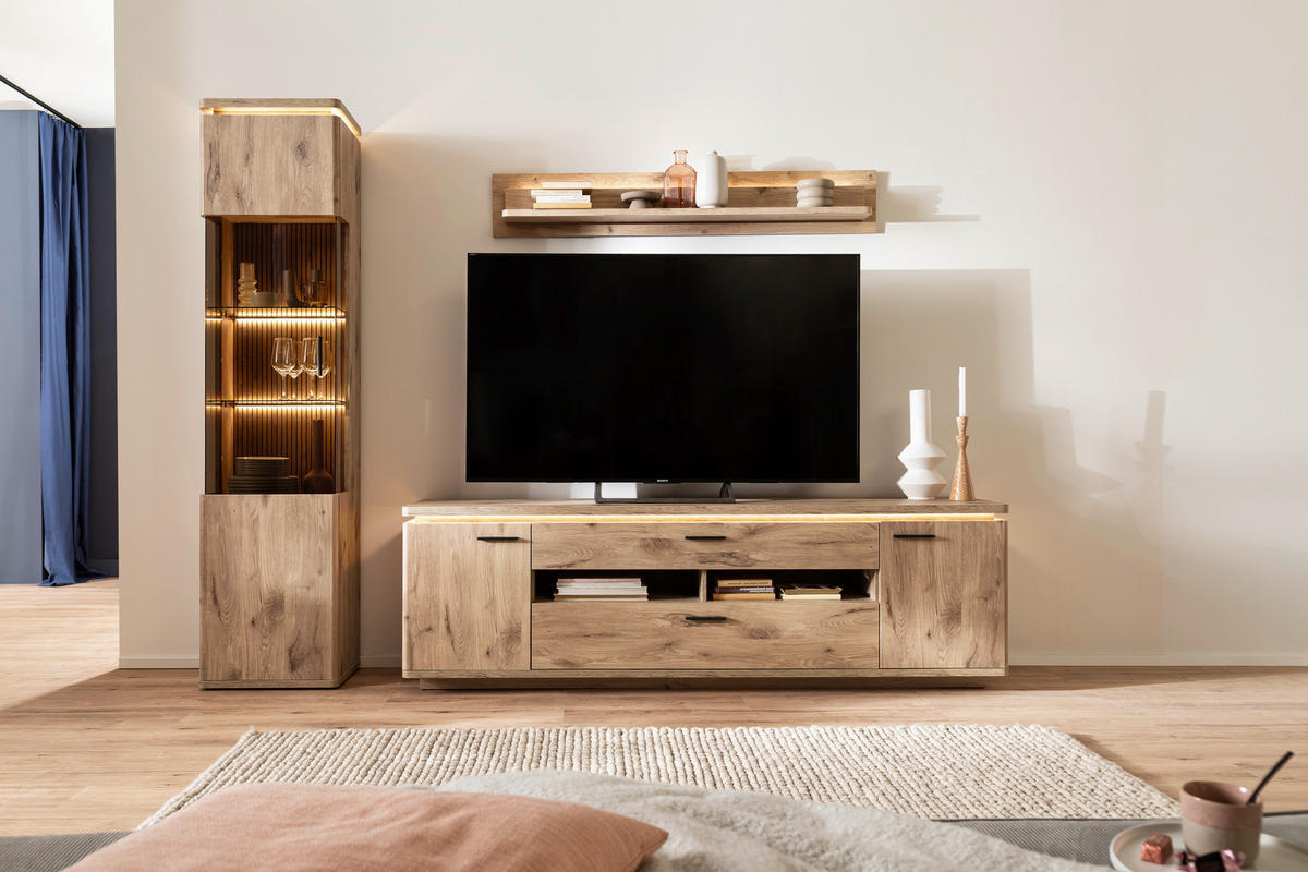 WOHNWAND 3-teilig  in Eichefarben  270/208/50 cm  - Eichefarben/Anthrazit, KONVENTIONELL, Glas/Holzwerkstoff (270/208/50cm) - Cantus