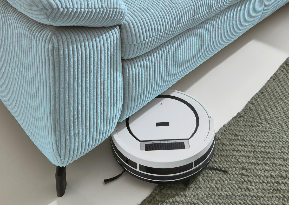 ECKSOFA in Cord, Velours Hellblau  - Schwarz/Hellblau, Design, Textil/Metall (291/197cm) - Beldomo Style