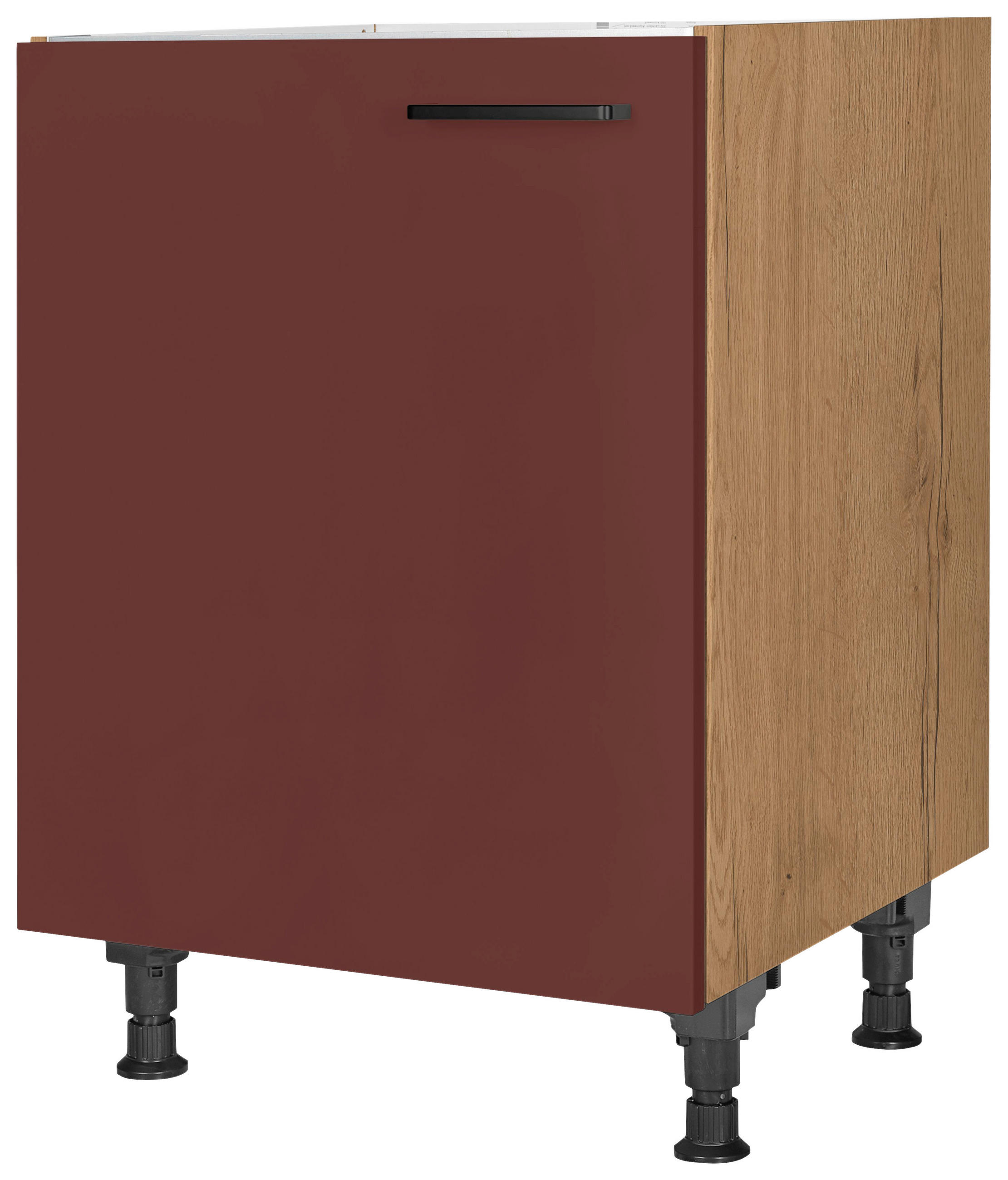 SPÜLENUNTERSCHRANK 60/87/56 cm in Rot, Eichefarben - Eichefarben/Rot, MODERN, Holzwerkstoff/Metall (60/87/56cm) - Nobilia