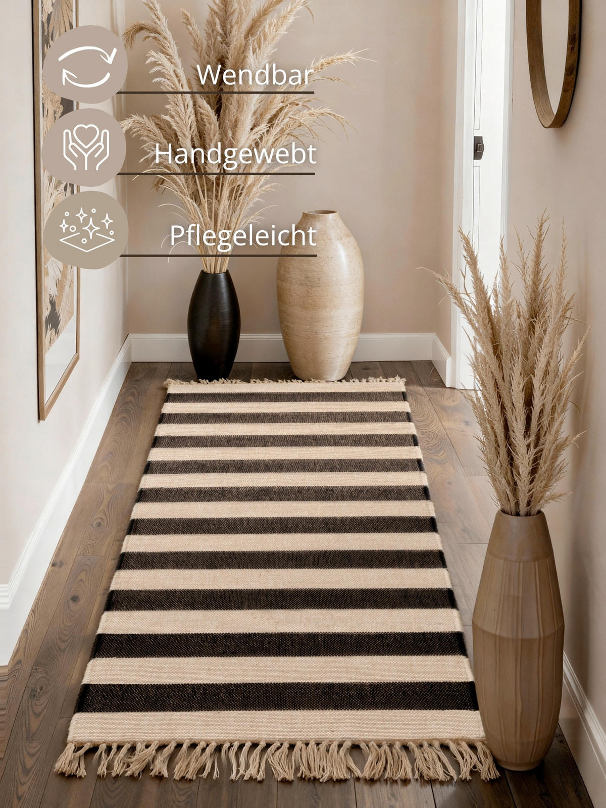 JUTETEPPICH 80/200 cm Handloom 1.0 Creme, Schwarz  - Creme/Schwarz, Basics, Textil (80/200cm) - Hanse Home