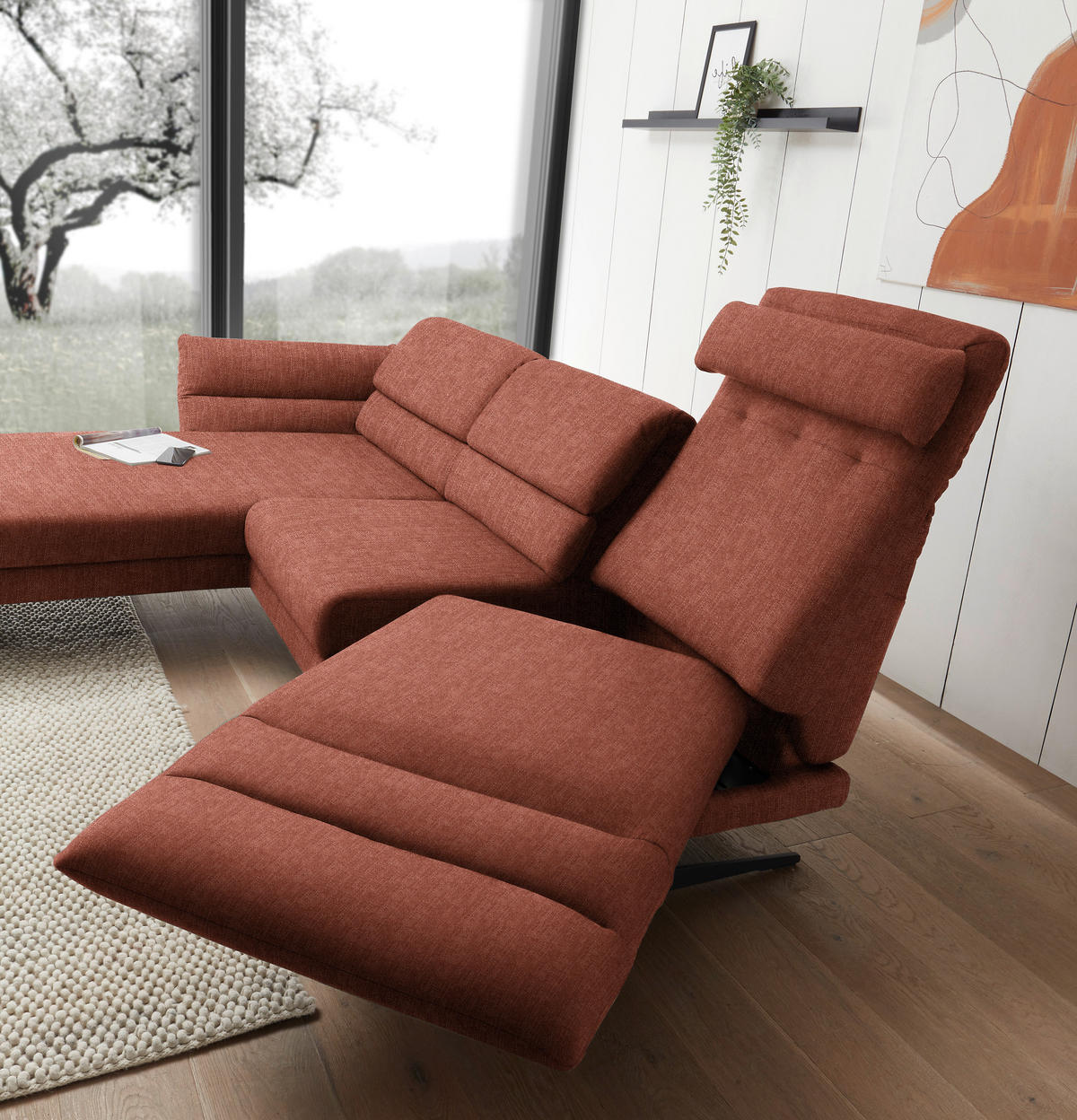 ECKSOFA in Flachgewebe Rostfarben  - Rostfarben/Schwarz, Design, Textil/Metall (176-217/279-327cm) - Dieter Knoll