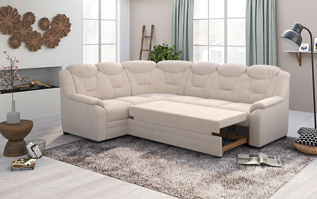 ECKSOFA Chenille Beige  - Beige/Schwarz, Basics, Kunststoff/Textil (211/263cm) - MID.YOU