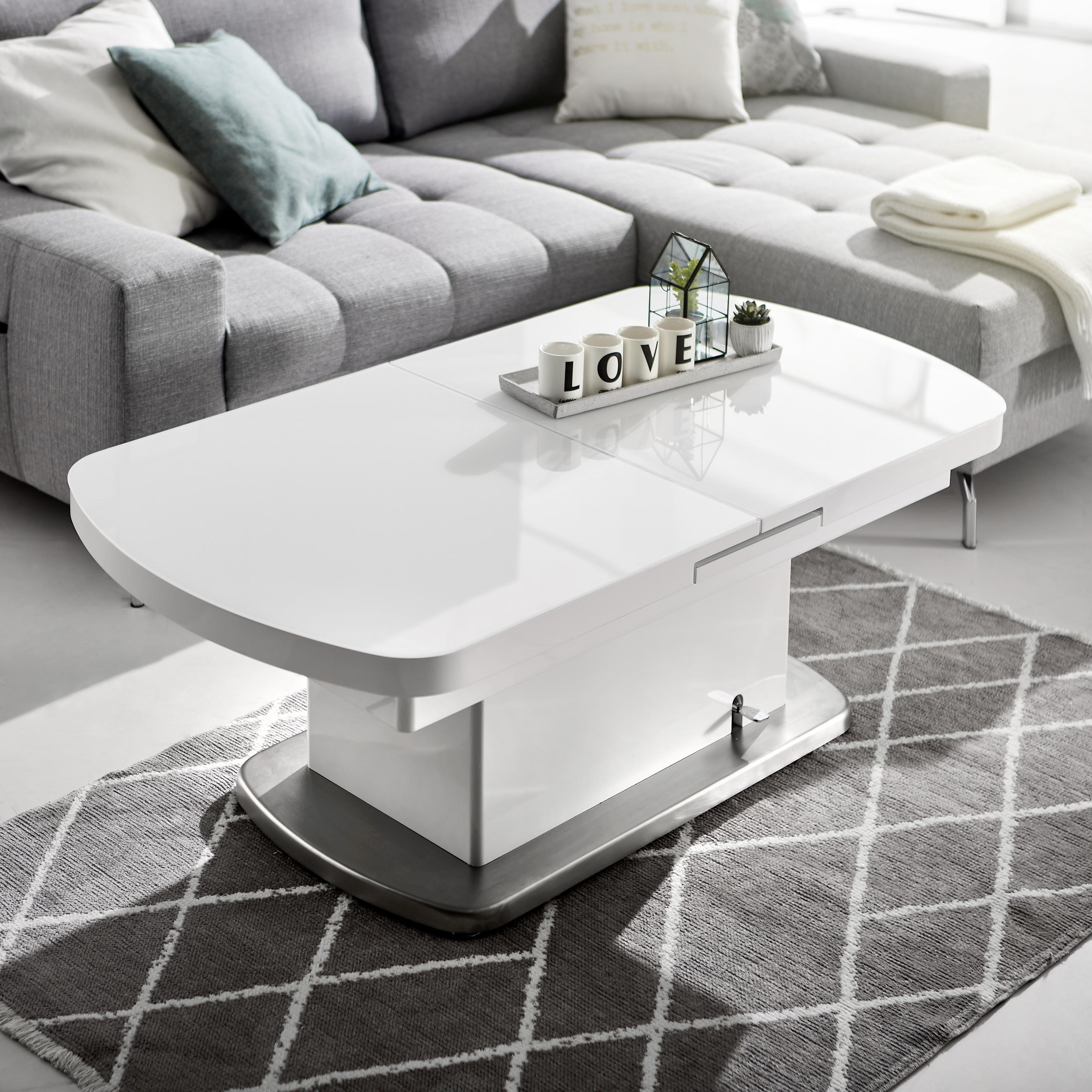 COUCHTISCH ESG 135/75/50 cm rechteckig Weiß  - Edelstahlfarben/Weiß, Design, Glas/Holzwerkstoff (135/75/50cm) - Livetastic