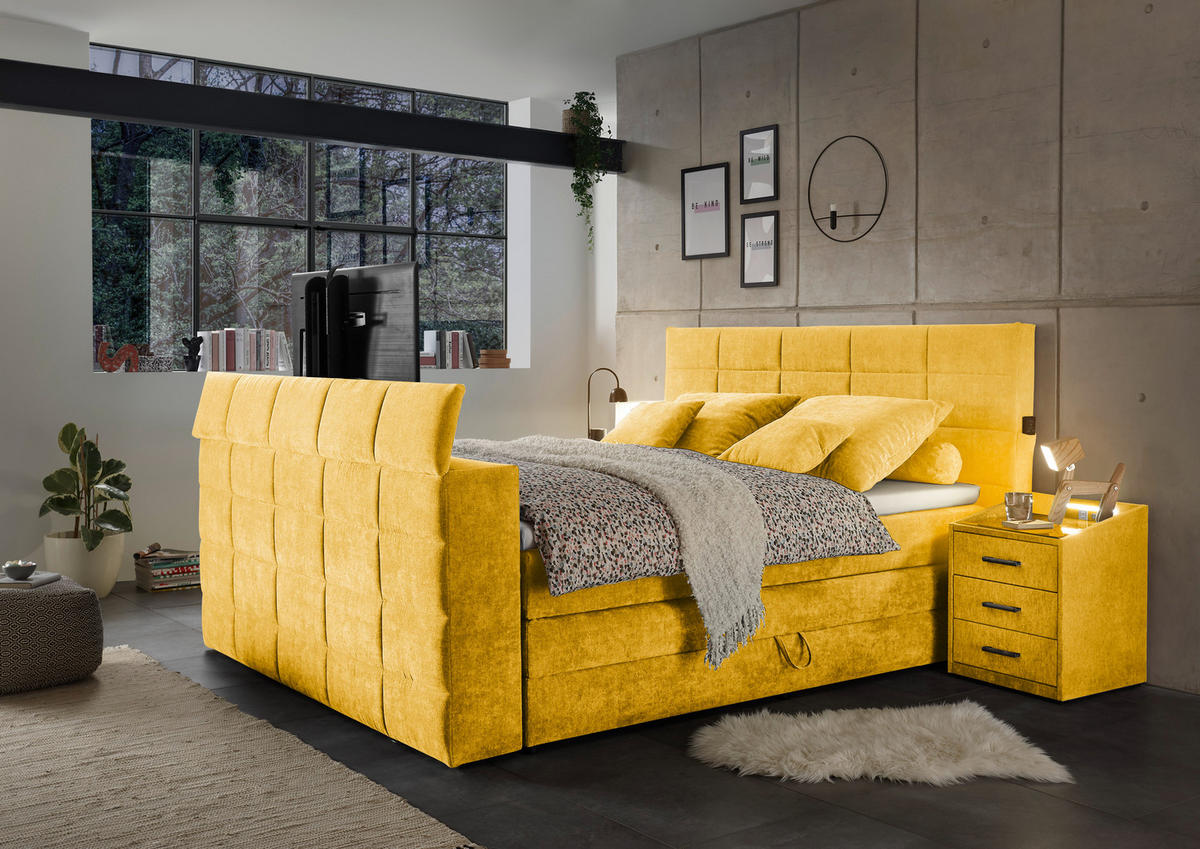 BOXSPRING-ÁGY 180/200 cm  sárga  - sárga, Konventionell, textil (180/200cm) - Carryhome