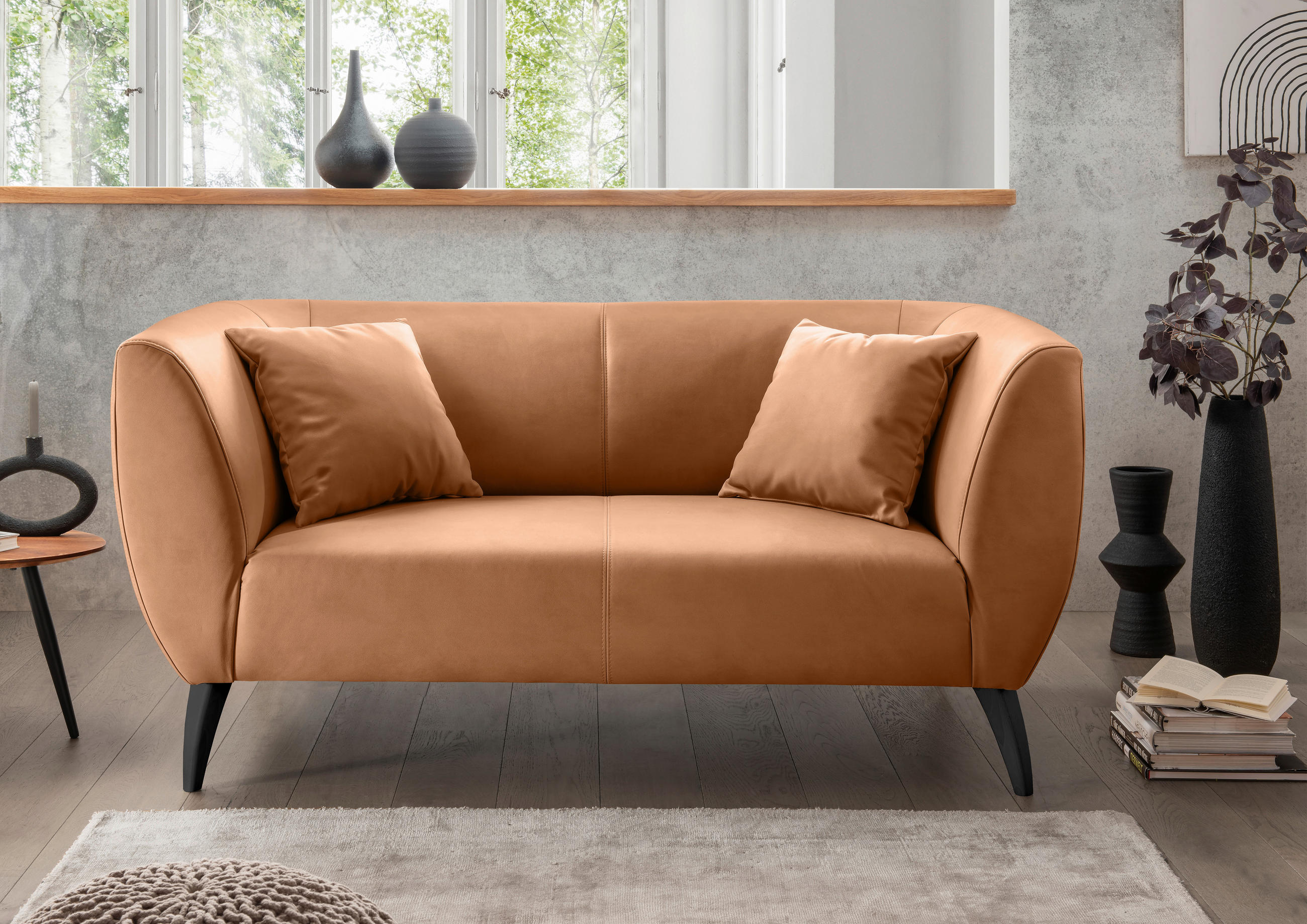 2-SITZER-SOFA Lederlook Cognac  - Cognac/Schwarz, MODERN, Holz/Textil (172/83/88cm) - Livetastic