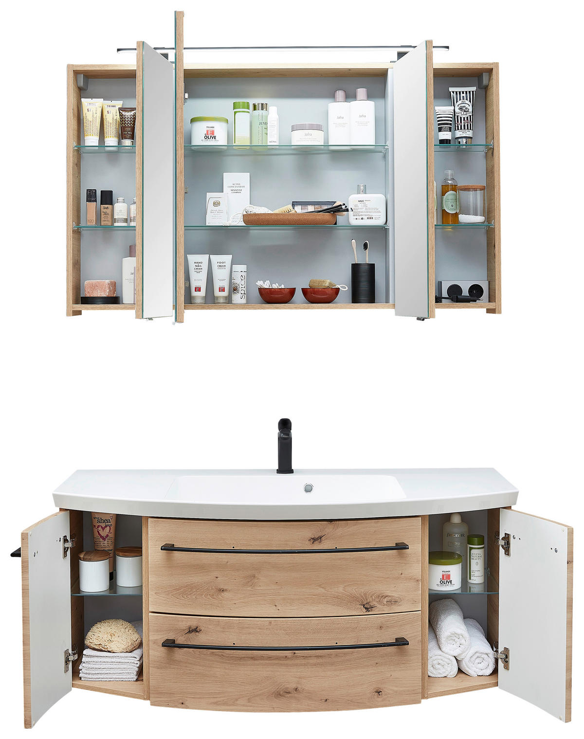 BADEZIMMER  in 121 cm  - Eichefarben/Weiß, KONVENTIONELL, Holzwerkstoff/Stein (121cm) - Sadena