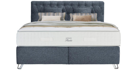 BOXSPRINGBETT 180/200 cm  in Blau  - Blau/Silberfarben, KONVENTIONELL, Textil/Metall (180/200cm) - Ambiente