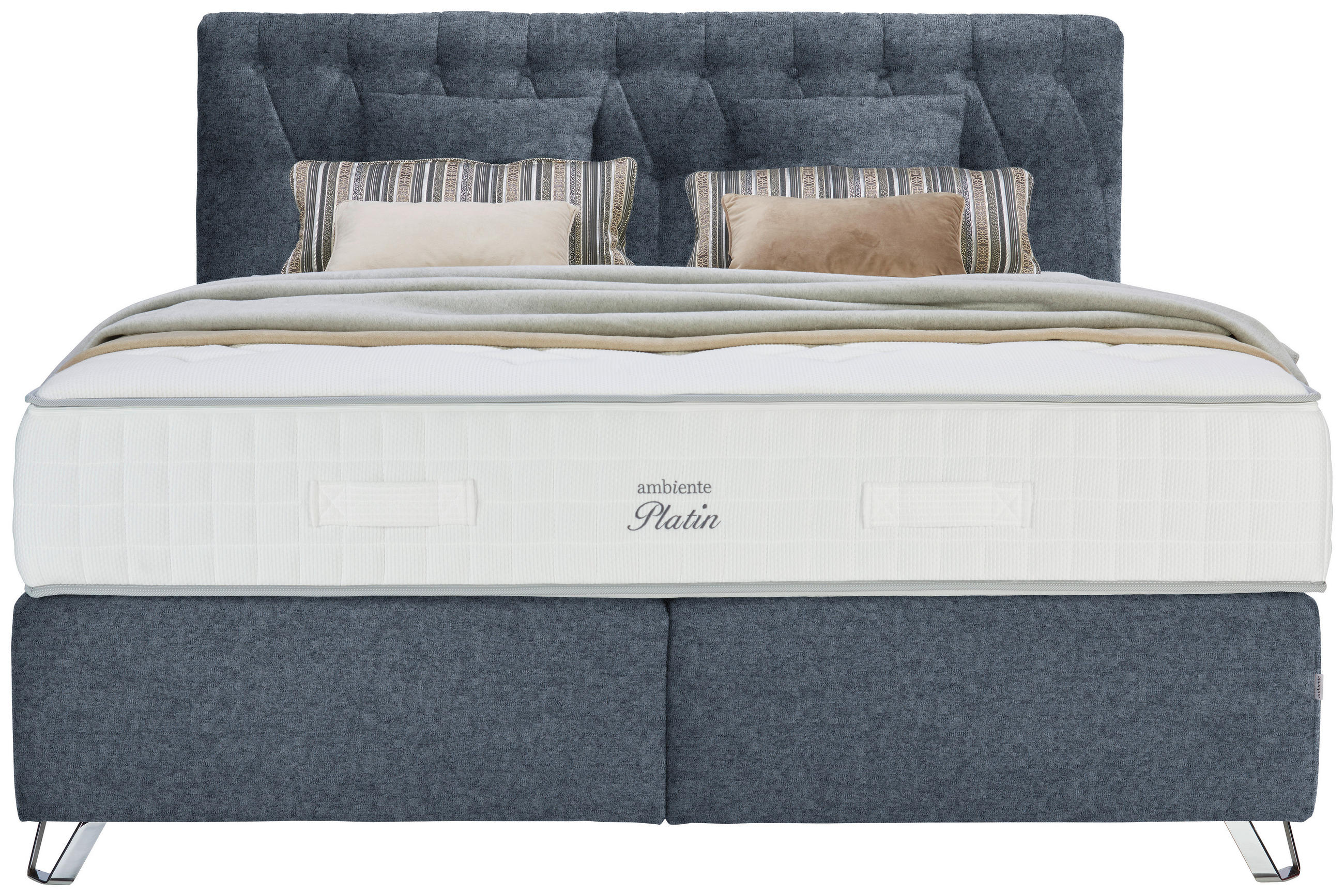 BOXSPRINGBETT 180/200 cm  in Blau  - Blau/Silberfarben, Konventionell, Textil/Metall (180/200cm) - Ambiente