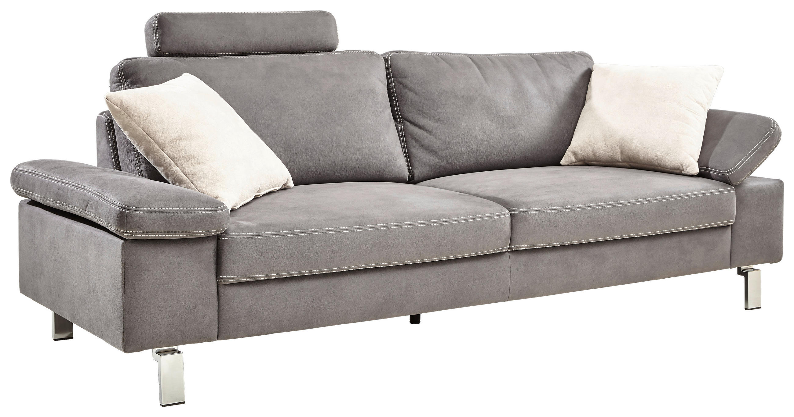 DREISITZER-SOFA Mikrofaser Grau - Chromfarben/Beige, Design, Textil/Metall (234/86/97cm) - Hom`in