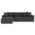 ECKSOFA Dunkelgrau Velours  - Chromfarben/Dunkelgrau, KONVENTIONELL, Kunststoff/Textil (195/293cm) - Carryhome