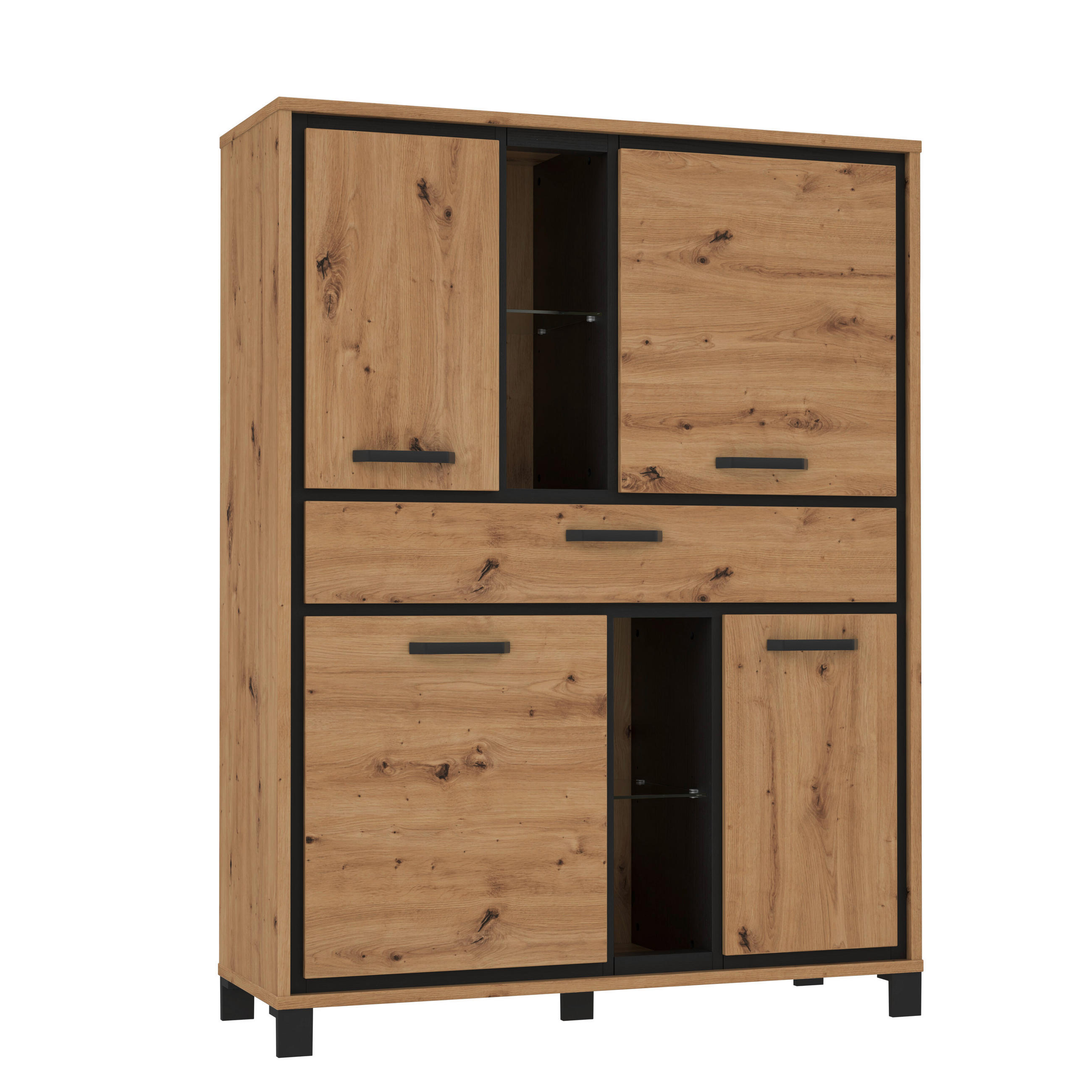 HIGHBOARD  in 120,4/161/41,5 cm  - Eichefarben/Schwarz, Basics, Glas/Holzwerkstoff (120,4/161/41,5cm) - Livetastic