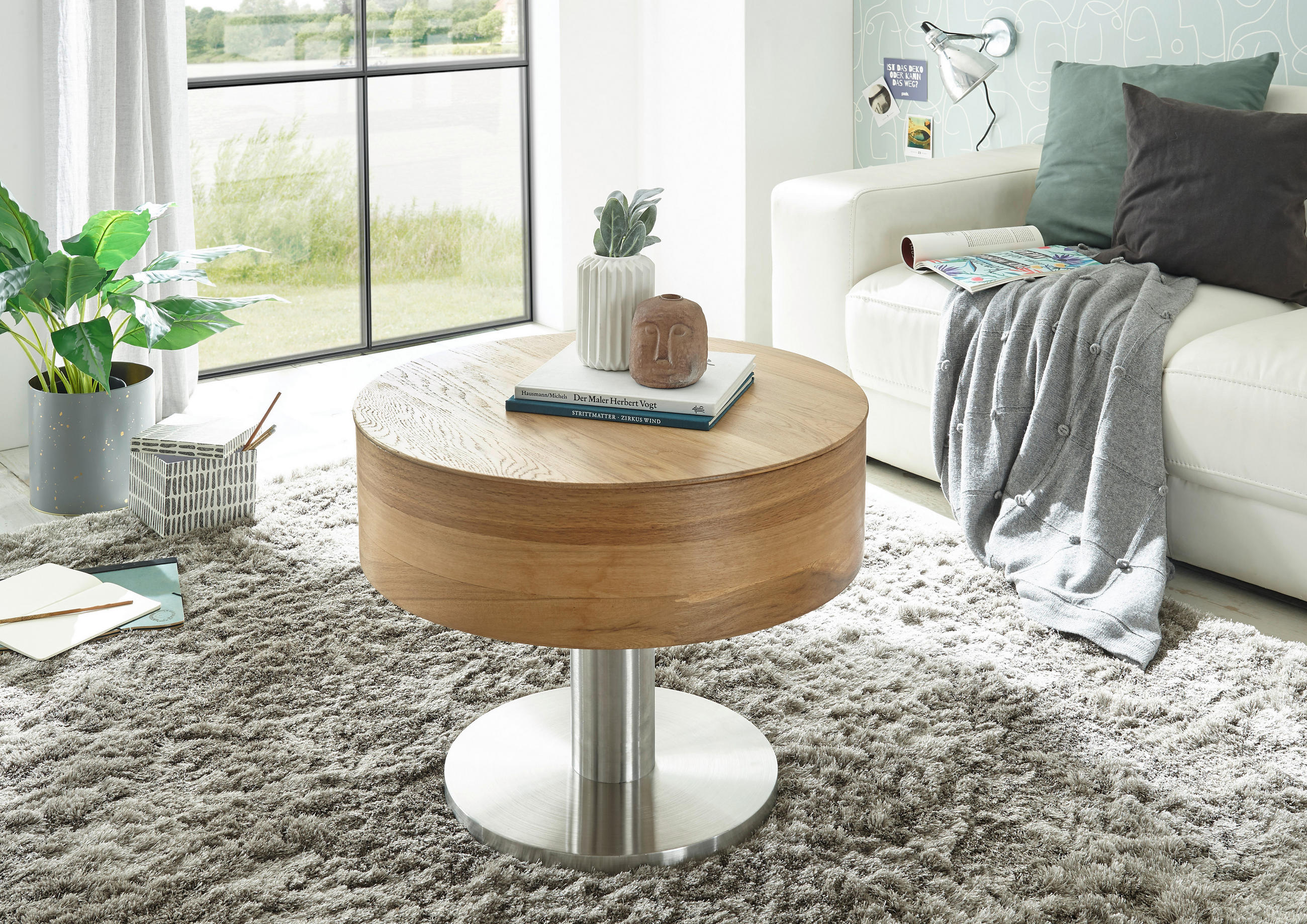 COUCHTISCH in Holz, Metall, Holzwerkstoff 60/60/47 cm  - Edelstahlfarben/Eichefarben, KONVENTIONELL, Holz/Holzwerkstoff (60/60/47cm) - Boxxx