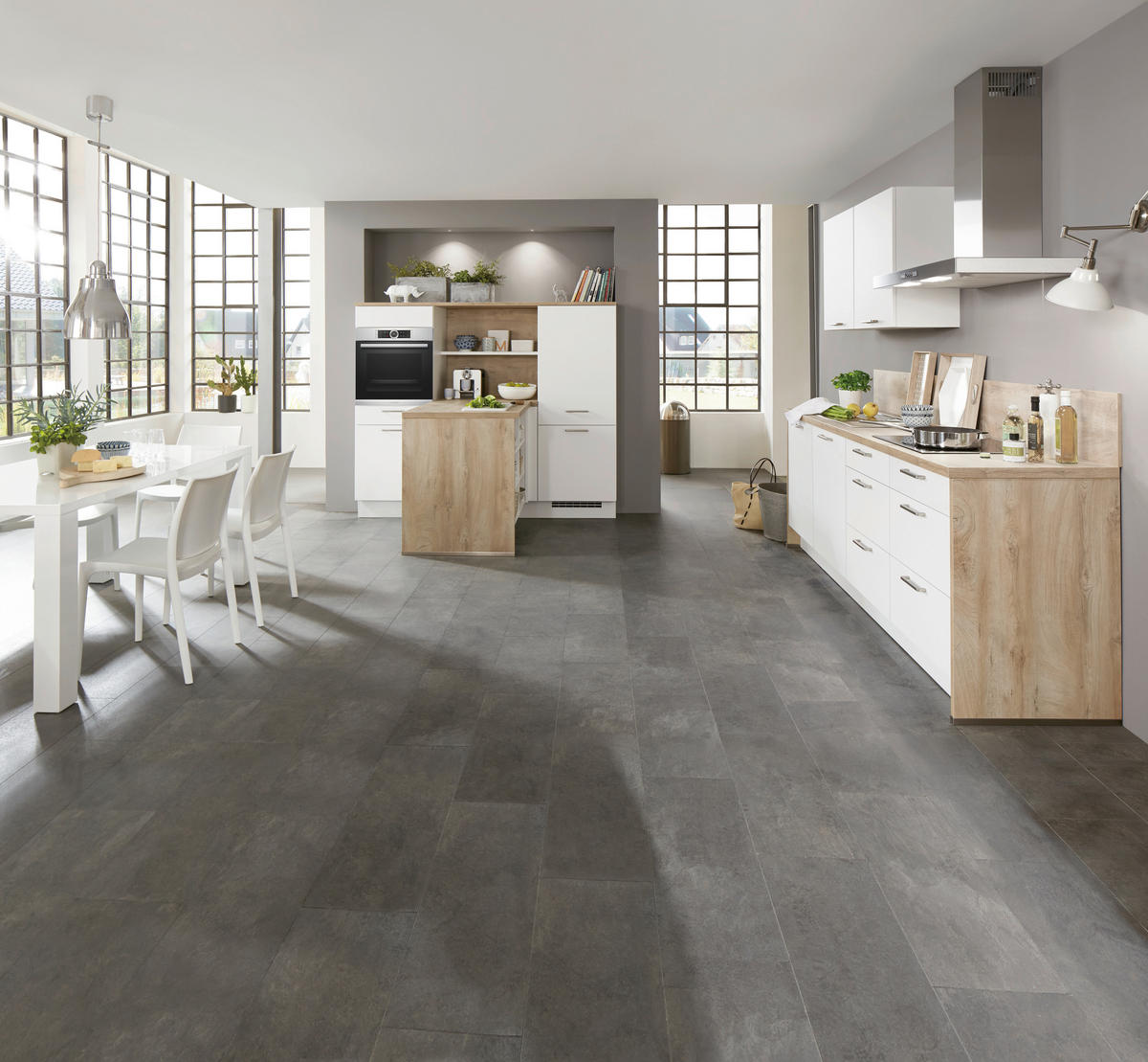 EINBAUKÜCHE 317  - Eichefarben/Weiß, Design, Holzwerkstoff - Celina