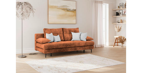 SCHLAFSOFA Chenille Terracotta Rückenkissen, Armlehnenkissen, Bettkasten, Schlaffunktion, Rücken echt  - Terracotta/Schwarz, KONVENTIONELL, Textil/Metall (203/94/96cm) - Carryhome