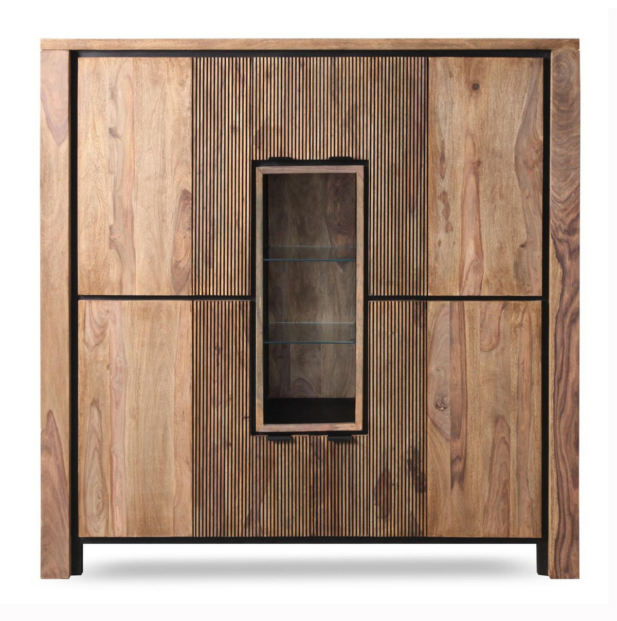 HIGHBOARD  in 150/150/45 cm  - Schwarz/Naturfarben, MODERN, Glas/Holz (150/150/45cm) - Livetastic