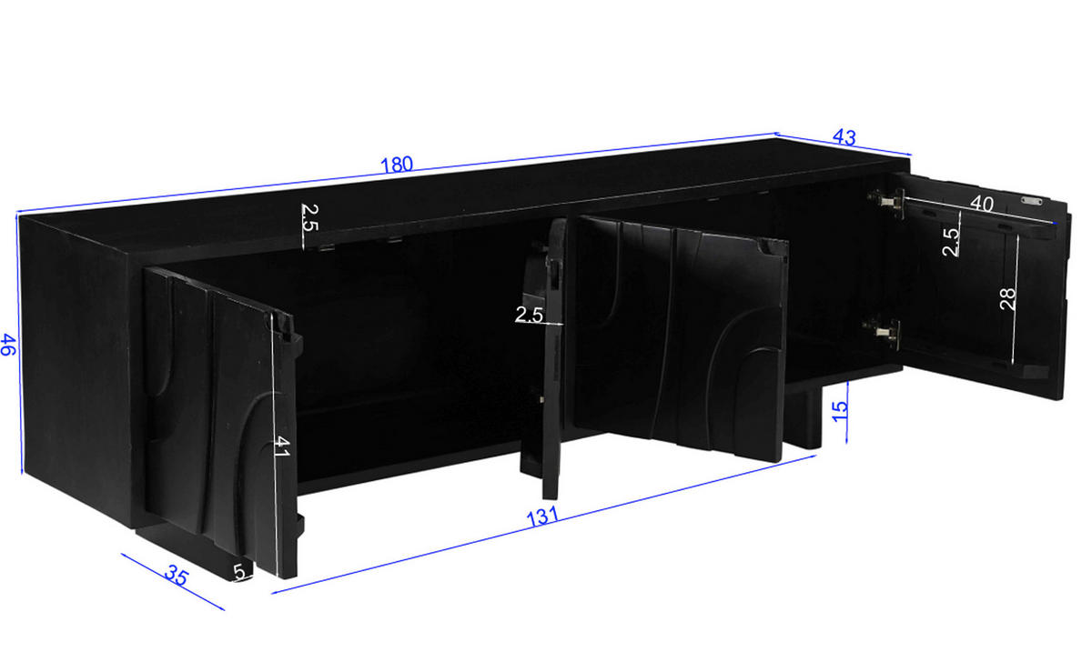 LOWBOARD  180/61/43 cm   - Schwarz, Design, Holz (180/61/43cm) - MID.YOU
