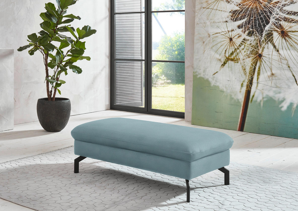ECKSOFA in Velours Hellblau  - Schwarz/Hellblau, Design, Textil/Metall (179/306cm) - Beldomo System