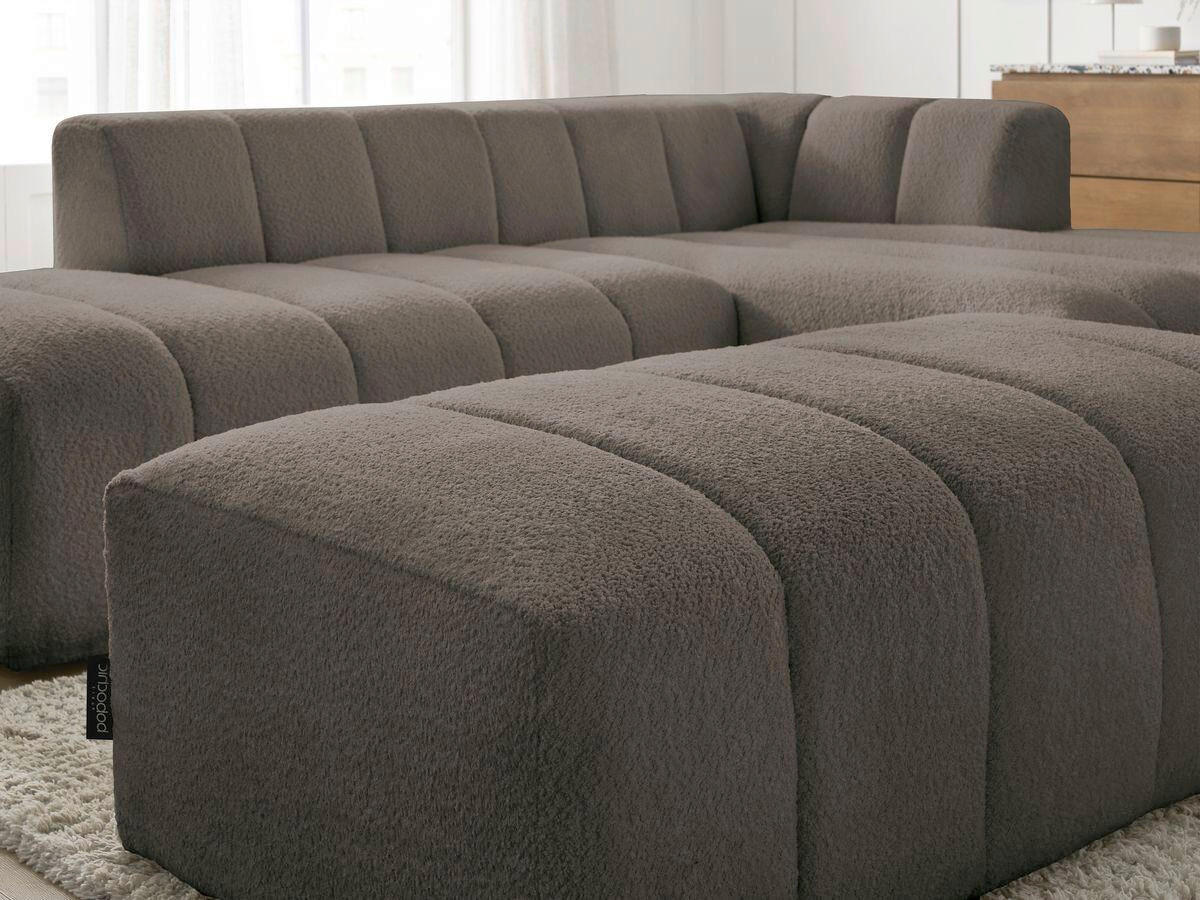ECKSOFA Ottomane rechts  ANNECY Taupe Bouclé  - Taupe/Schwarz, MODERN, Kunststoff/Textil (262/170cm)
