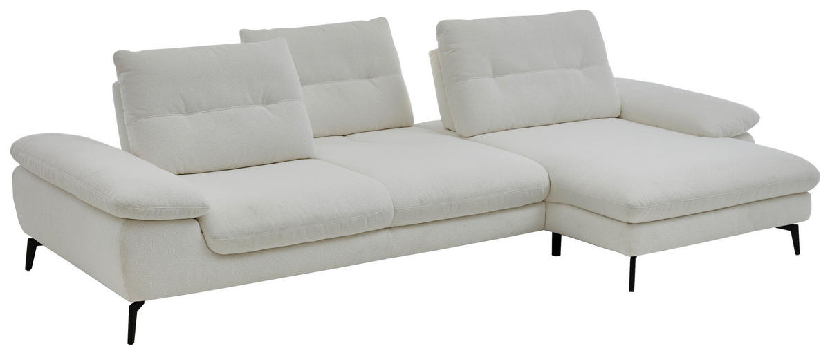ECKSOFA Flachgewebe Weiss  - Weiss/Schwarz, Design, Textil/Metall (303/168cm) - Valdera