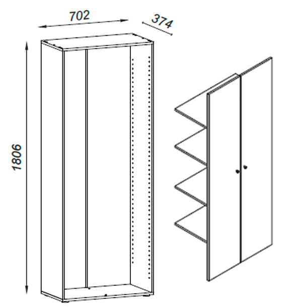 SCHUHSCHRANK Vandol  in 71/180/39 cm  - Weiss/Silberfarben, Design, Holzwerkstoff/Kunststoff (71/180/39cm) - MID.YOU