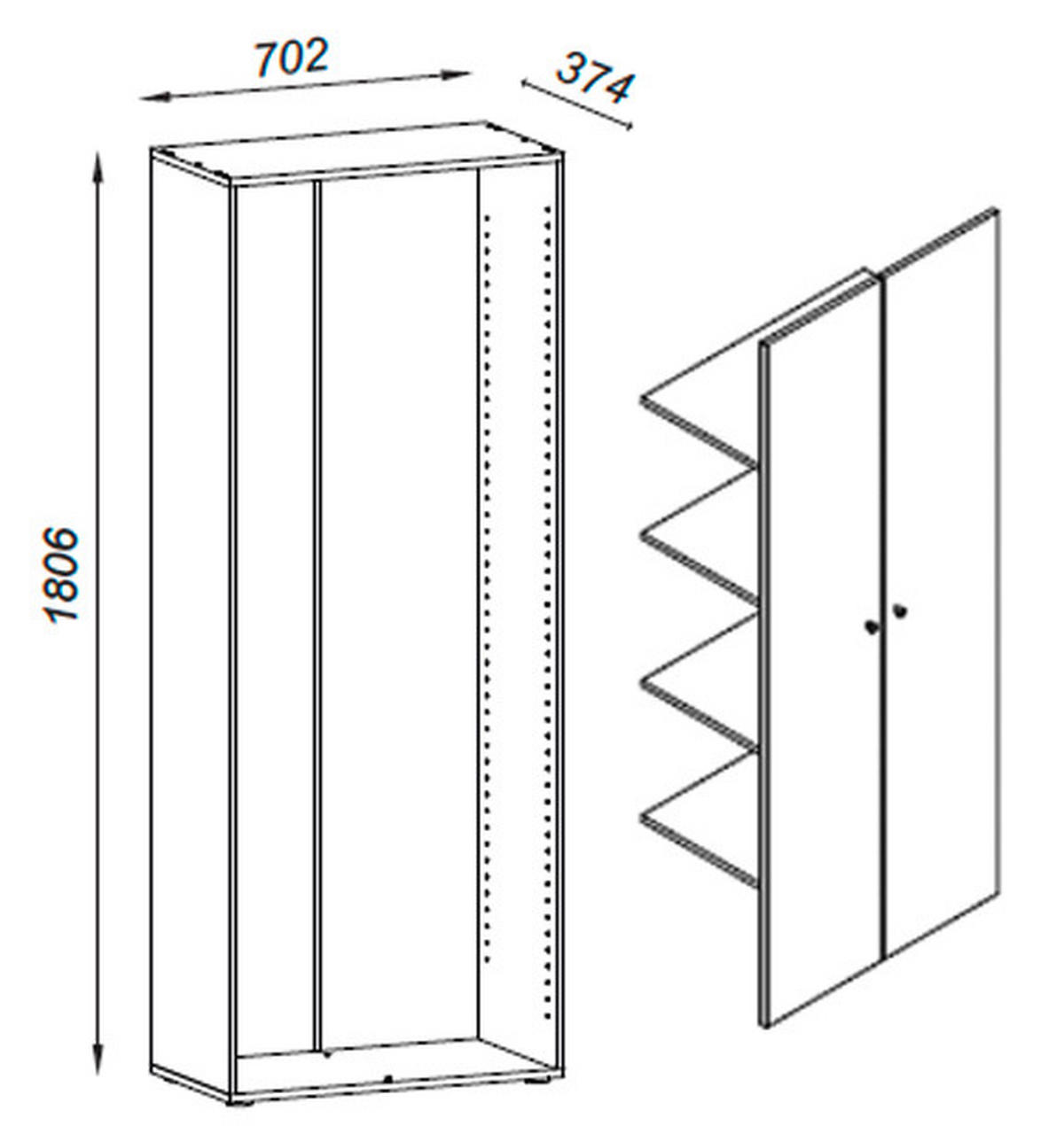 SCHUHSCHRANK Vandol  in 71/180/39 cm  - Weiss/Silberfarben, Design, Holzwerkstoff/Kunststoff (71/180/39cm) - MID.YOU