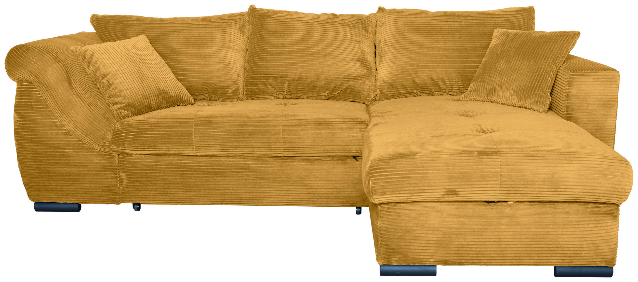 ECKSOFA in Cord Senfgelb  - Senfgelb/Schwarz, KONVENTIONELL, Textil/Metall (258/168cm) - Carryhome