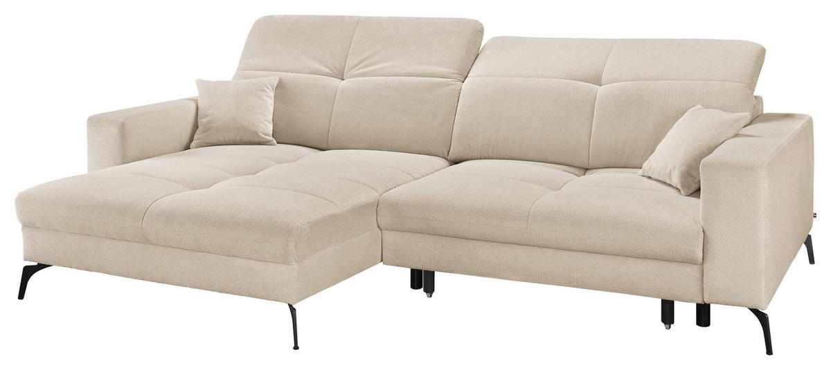 ECKSOFA Creme Webstoff  - Creme/Schwarz, KONVENTIONELL, Textil/Metall (180/285cm) - SetOne by Musterring