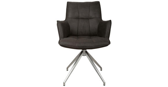 ARMLEHNSTUHL  Sitzfläche 360° drehbar, automatische Rückholfunktion Mikrofaser  Edelstahlfarben, Dunkelgrau  - Edelstahlfarben/Dunkelgrau, Design, Textil/Metall (59/89,5/63cm) - Novel