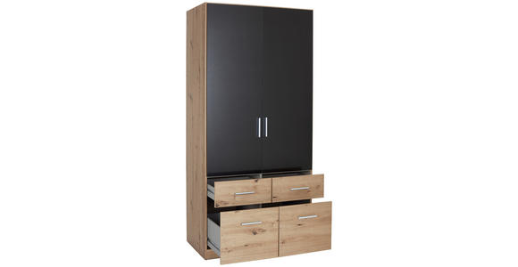 KLEIDERSCHRANK in Dunkelgrau, Eiche Artisan - Dunkelgrau/Silberfarben, Design, Holzwerkstoff/Kunststoff (91/197/54cm) - Carryhome