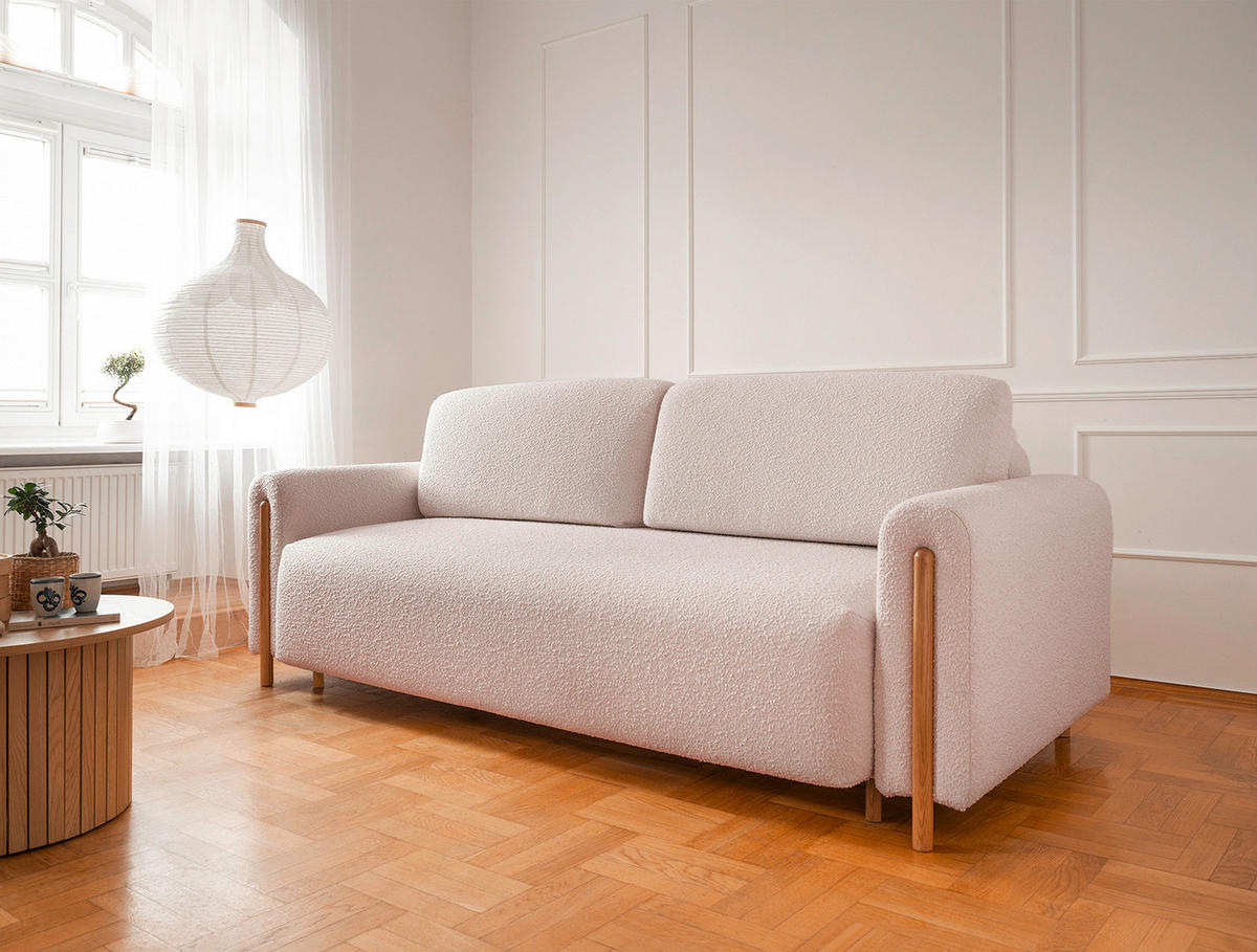 SCHLAFSOFA in Bouclé Naturfarben, Beige  - Eichefarben/Beige, Design, Holz/Textil (244/97/97cm) - MID.YOU