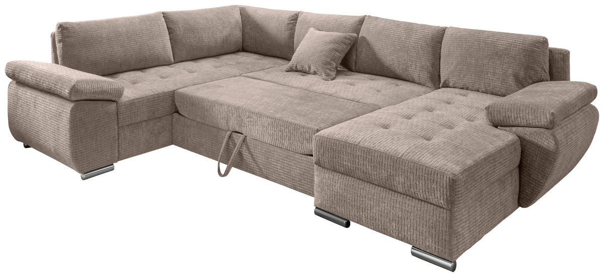 Wohnlandschaft Beige Mikrofaser  - Chromfarben/Beige, KONVENTIONELL, Textil (219/305/157cm) - Livetastic