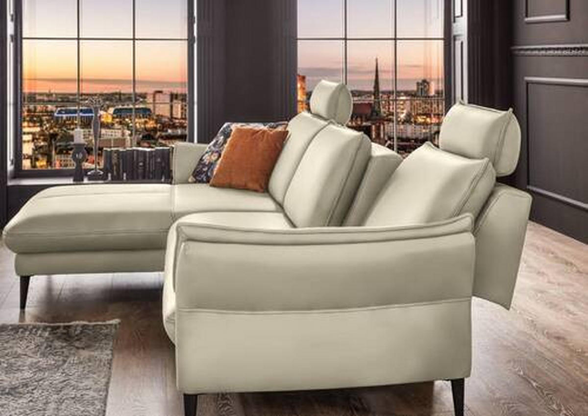 ECKSOFA Creme Echtleder  - Creme/Schwarz, Design, Leder/Metall (172/334cm) - Hukla