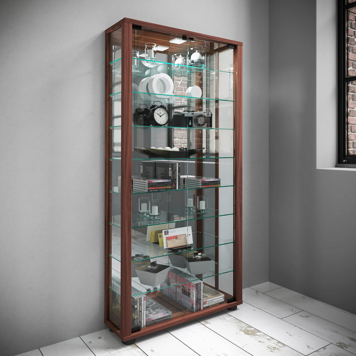 VITRINE in Nussbaumfarben  - Nussbaumfarben, Modern, Glas/Holzwerkstoff (59/114,8/18cm) - MID.YOU
