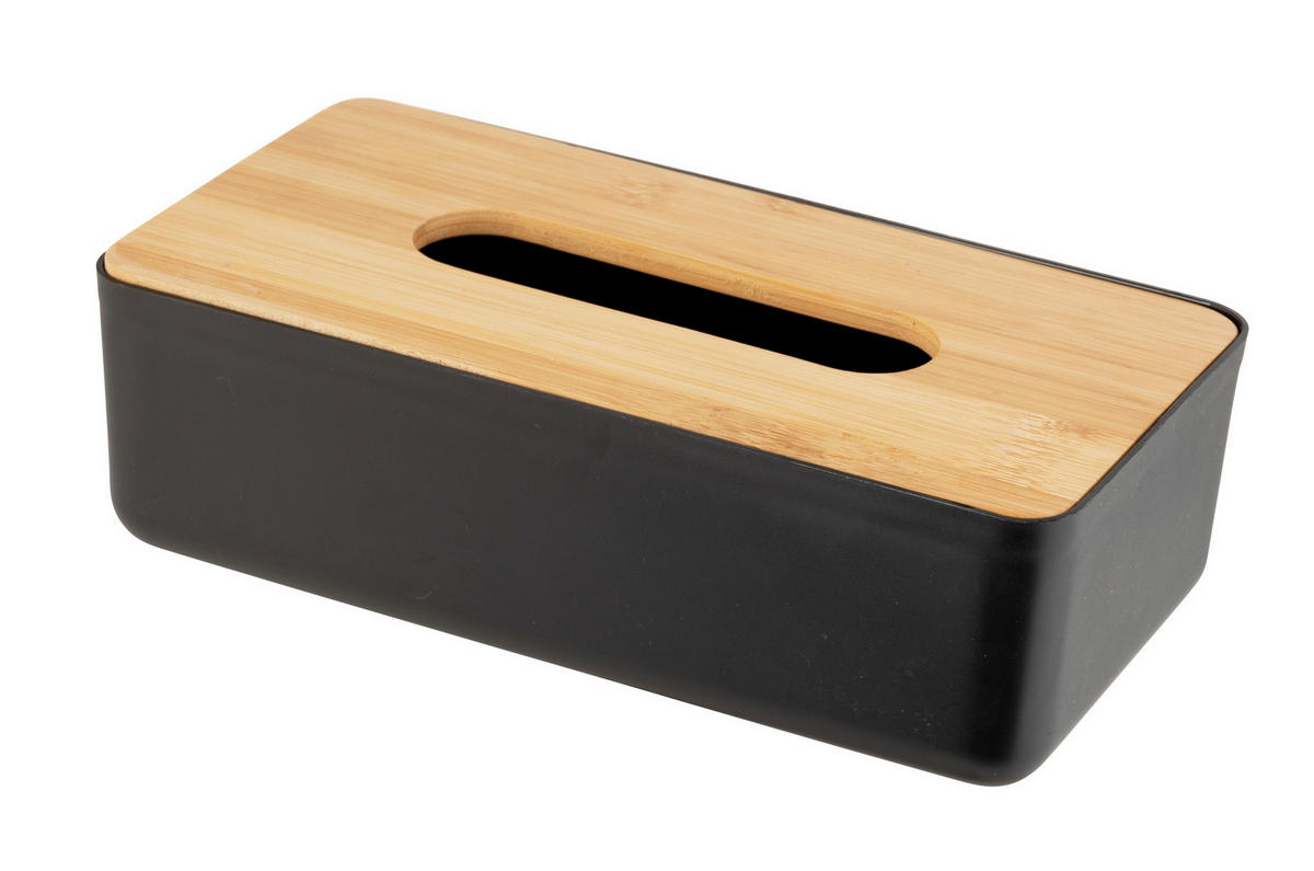 TASCHENTUCHBOX - Schwarz/Naturfarben, Basics, Naturmaterialien/Kunststoff (24/7,5/12,7cm) - Wenko