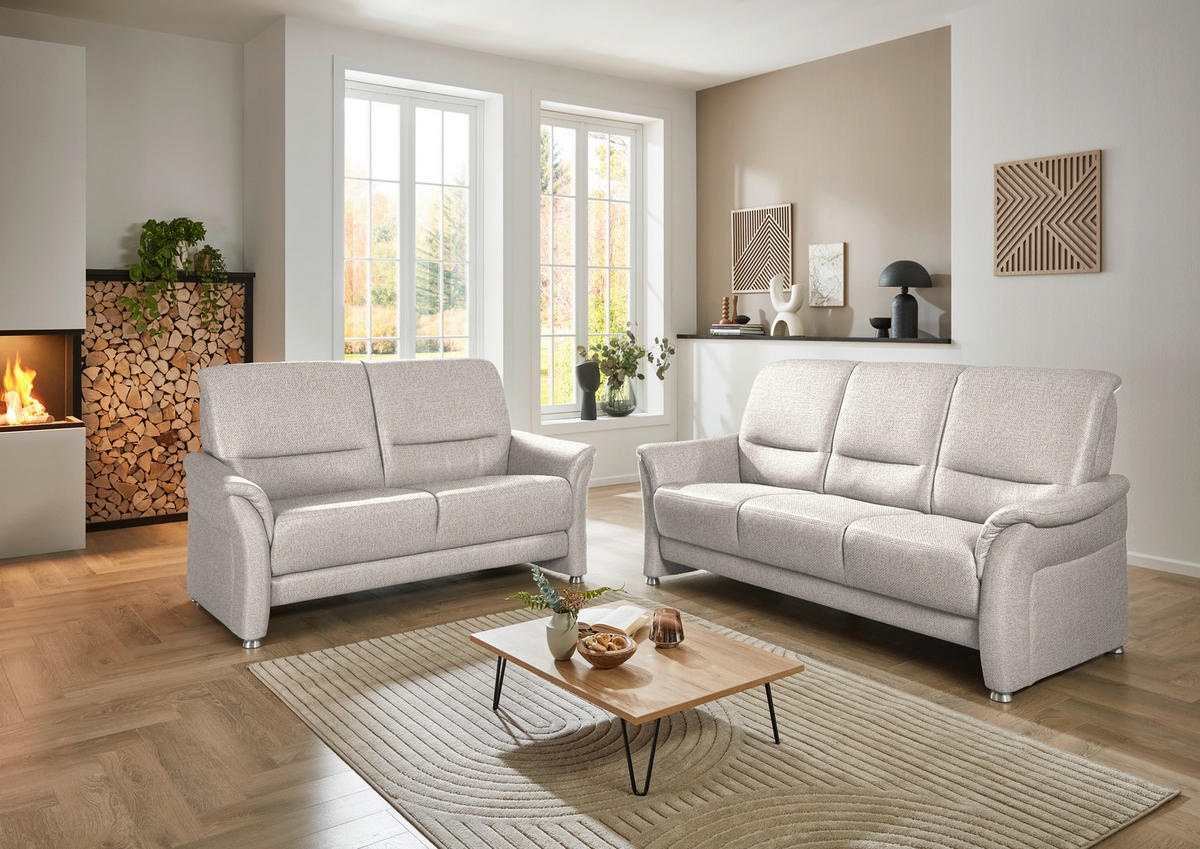 3-SITZER-SOFA Flachgewebe Beige  - Beige/Alufarben, Konventionell, Textil/Metall (198/96/93cm) - Beldomo Premium