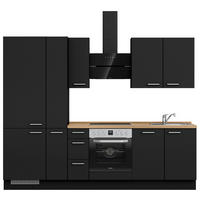 KÜCHENBLOCK 270 cm   in Schwarz, Eichefarben  - Edelstahlfarben/Eichefarben, MODERN, Holzwerkstoff/Metall (270cm) - Nobilia