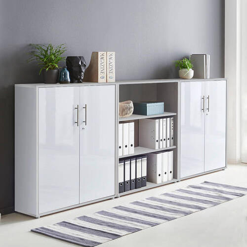 AKTENSCHRANK Grau, Weiß Hochglanz  - Weiß Hochglanz/Grau, MODERN, Holzwerkstoff (253,2/113,6/33cm) - MID.YOU