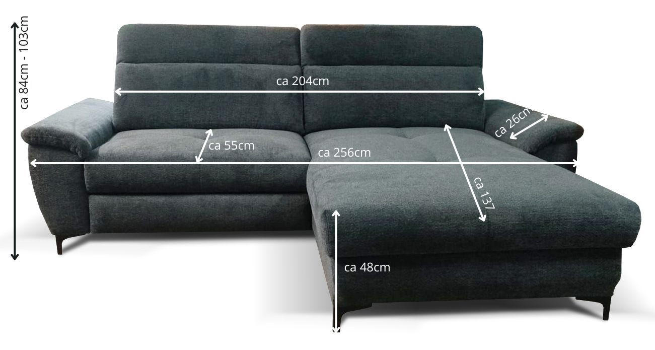 ECKSOFA in Chenille Hellgrau  - Hellgrau/Schwarz, Design, Textil/Metall (185/256cm) - Stylife