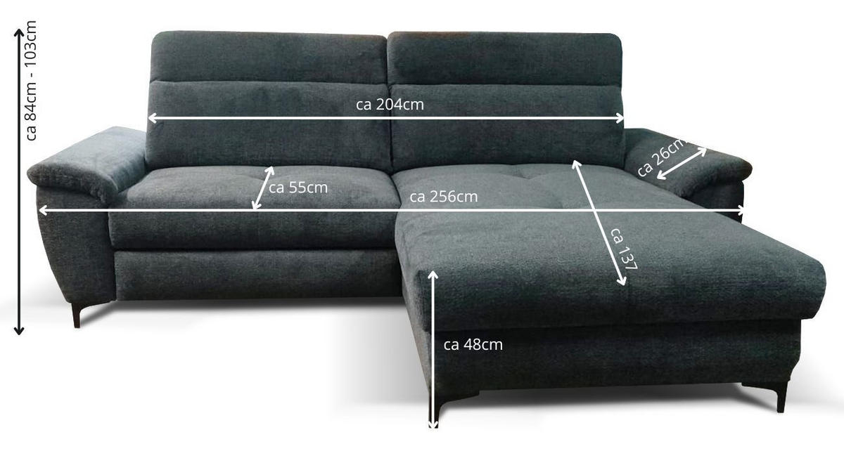 KUTNA GARNITURA tekstil  siva   - siva/crna, Moderno, tekstil/metal (185/256cm) - Stylife
