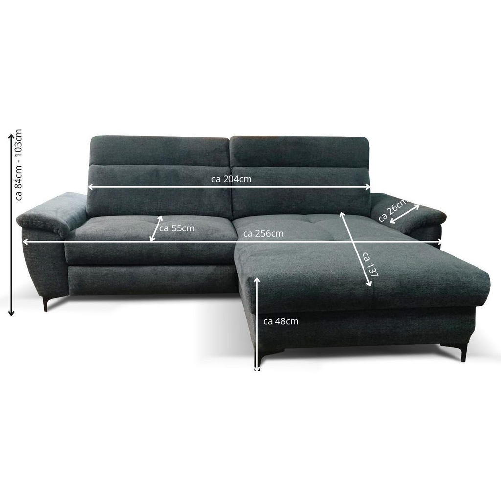 Thumbnail - Stylife Ecksofa, Blaugrau, Textil, 3-Sitzer, L-Form, links montierbar, rechts montierbar, 256x185 cm, Stoffauswahl, Hock...