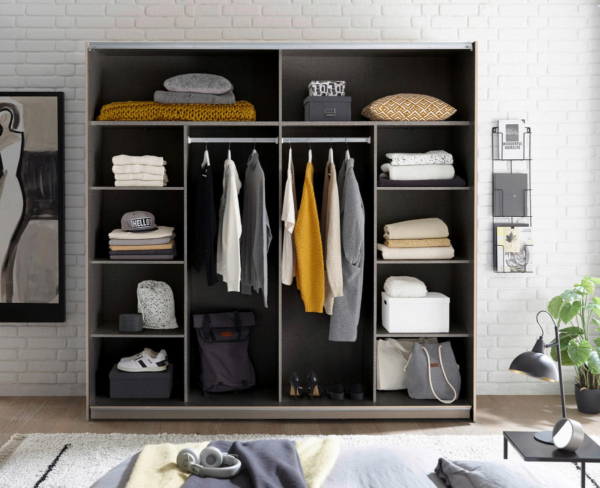 OMARA Z DRSNIMI VRATI, barve hrasta, kašmir  - kašmir/črna, Trend, kovina/leseni material (215/210/60cm) - Hom`in