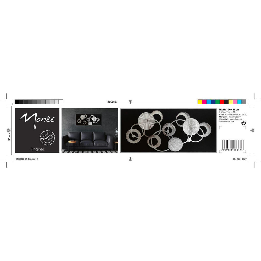 Thumbnail - Monee Originalbild, Schwarz, Silber, Textil, Holzwerkstoff, rechteckig, 120x55 cm, handgemalt, gerahmt, Bilder und Zubeh...