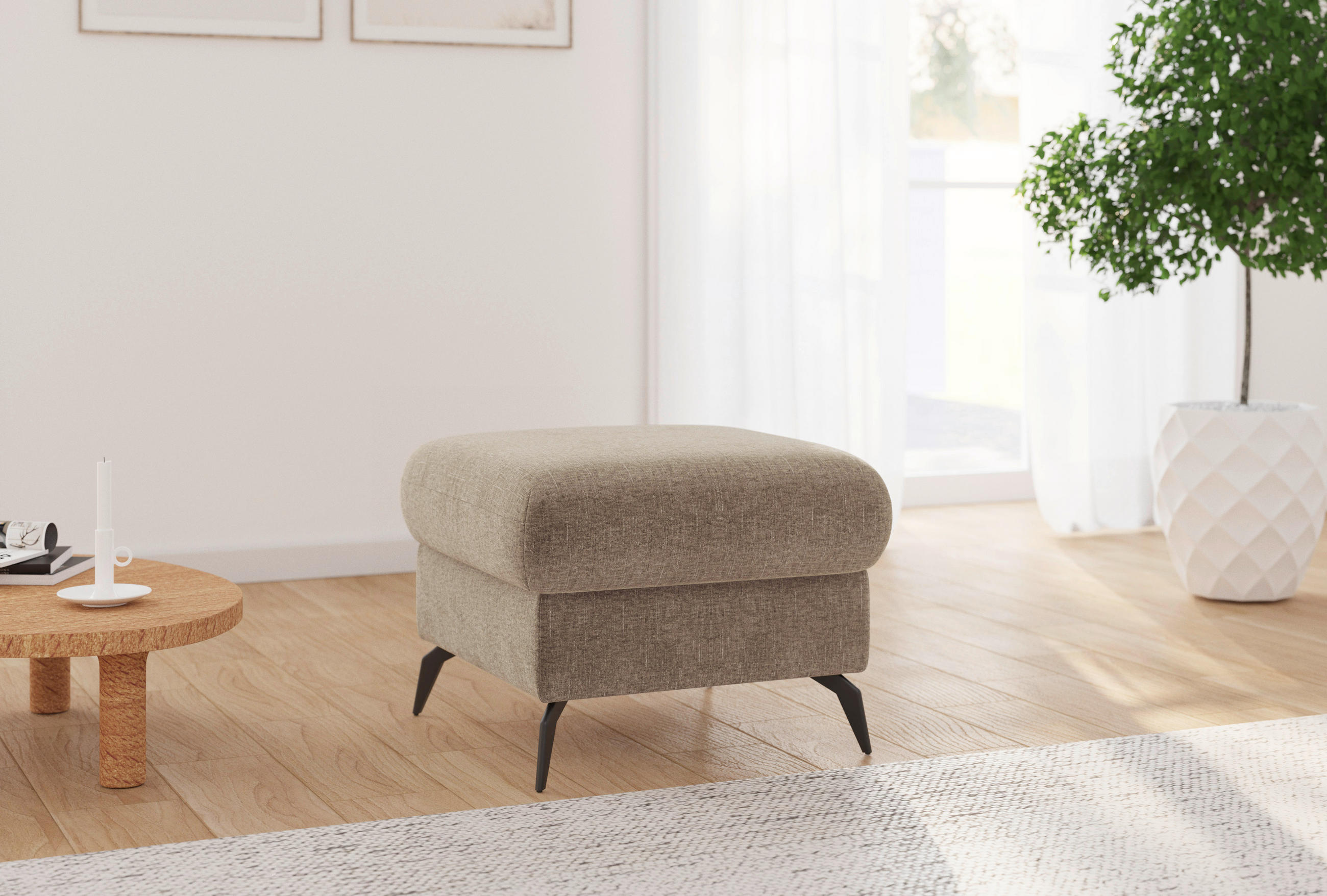 HOCKER Flachgewebe Hellbraun - Hellbraun/Schwarz, KONVENTIONELL, Textil/Metall (58/50/58cm) - Sit & More