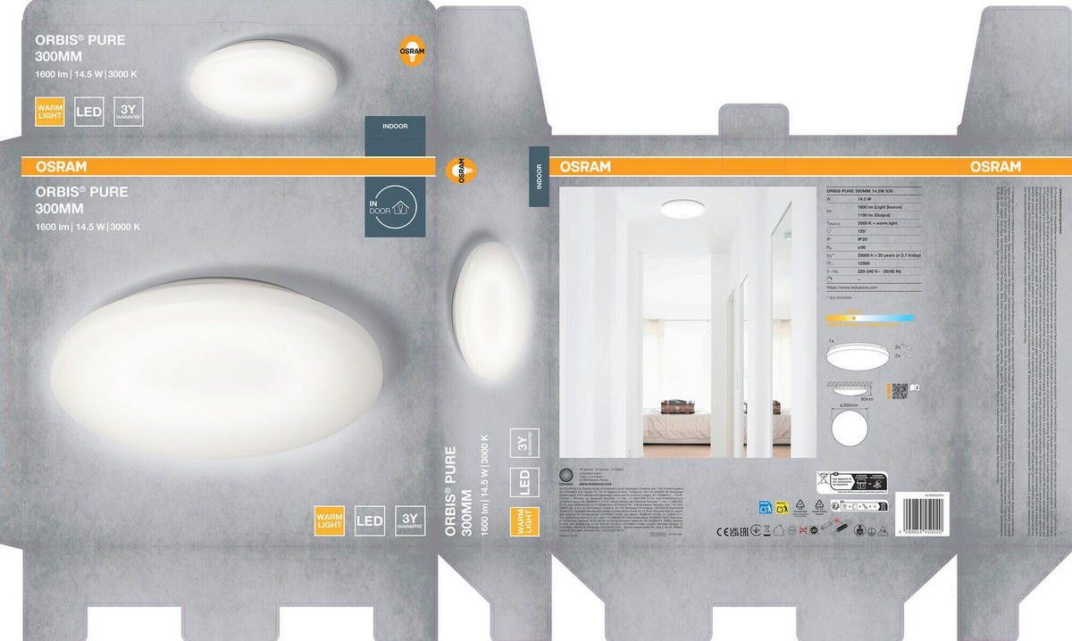 LED-DECKENLEUCHTE 30/8 cm   - Weiß, Basics, Kunststoff/Metall (30/8cm) - Osram